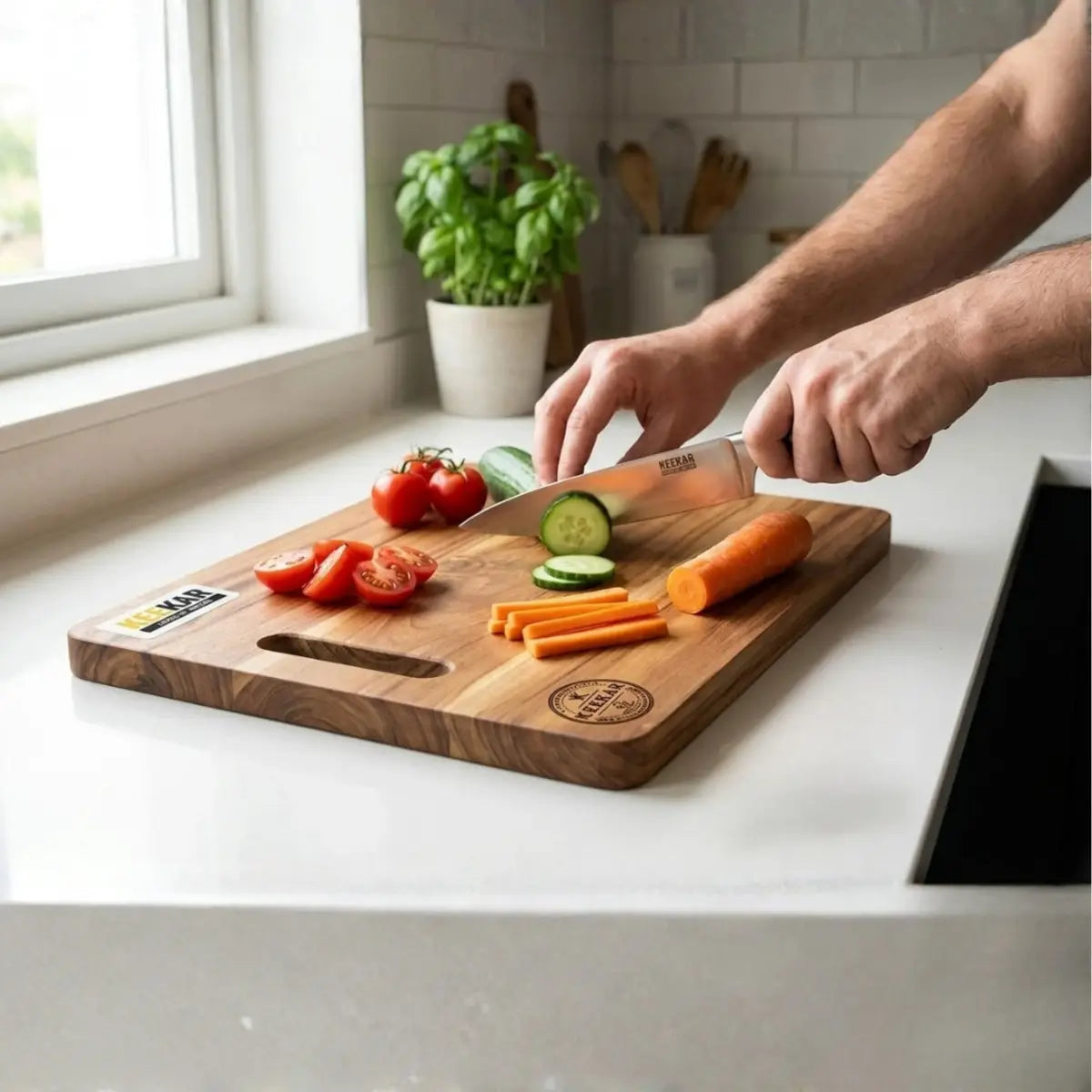 KEEKAR Wooden Cutting Board (Brown Dishwasher Safe)