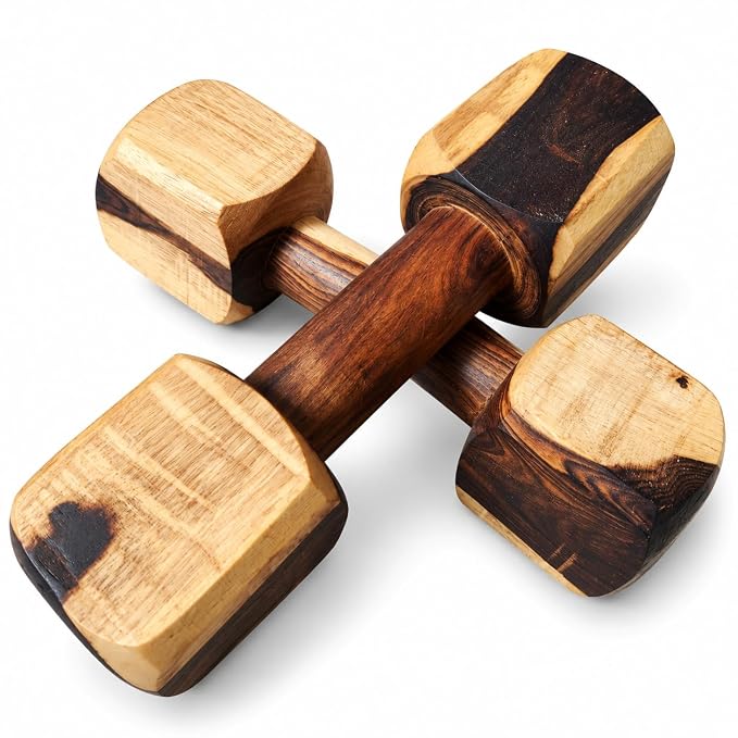 Wooden Dumbbells 700g Fitness Exercise PT Dumbbell for Kids & Adults | Warm-Up Workout Hand Weight | Premium Wood Finish | Home Gym Fitness Equipment