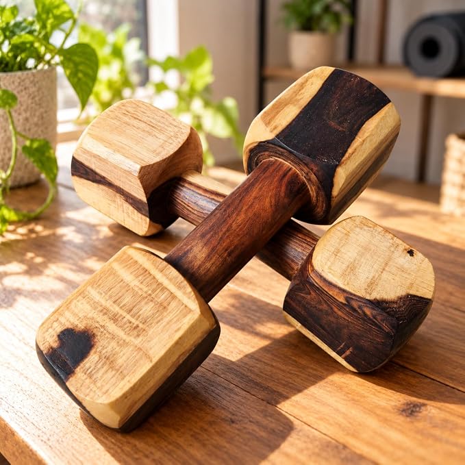 Wooden Dumbbells 700g Fitness Exercise PT Dumbbell for Kids & Adults | Warm-Up Workout Hand Weight | Premium Wood Finish | Home Gym Fitness Equipment