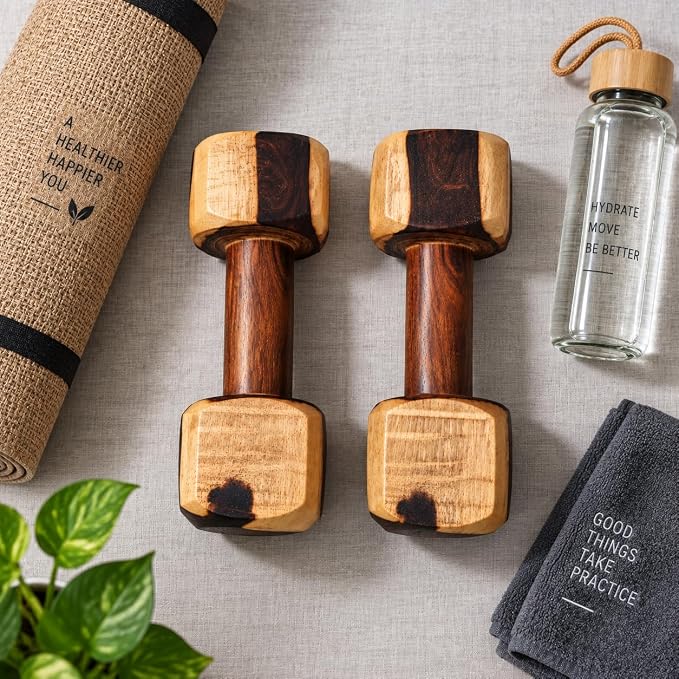 Wooden Dumbbells 700g Fitness Exercise PT Dumbbell for Kids & Adults | Warm-Up Workout Hand Weight | Premium Wood Finish | Home Gym Fitness Equipment