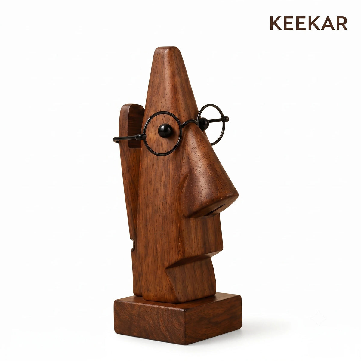 KEEKAR Wooden Nose Shape Spectacle Holder Stand for Eyeglasses Decorative Showpiece  -  7.5 cm (Wood, Brown)