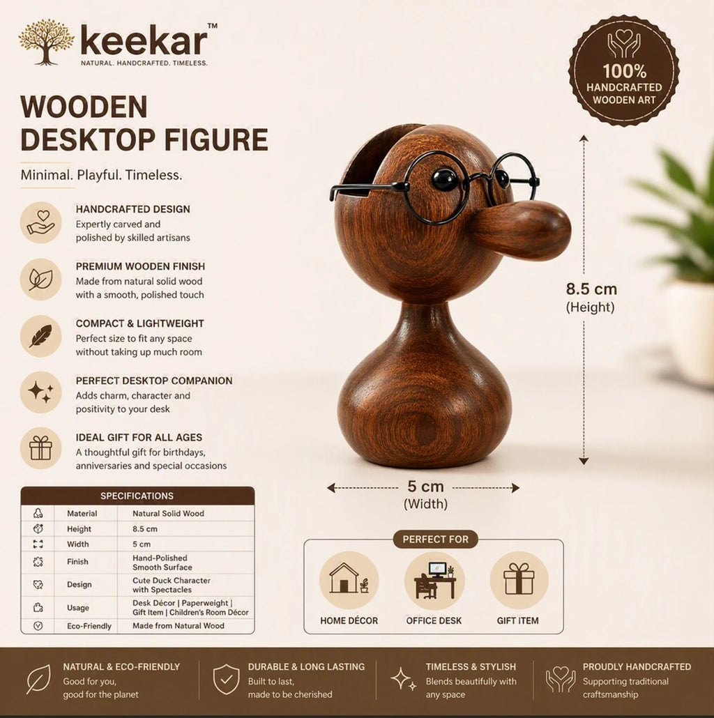 KEEKAR Wooden Doll Shaped Spectacle Holder Stand Decorative Showpiece  -  8 cm (Wood, Brown)