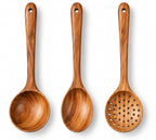 Keekar Handmade Wooden 3-Piece Kitchen Spatula Set for Cooking