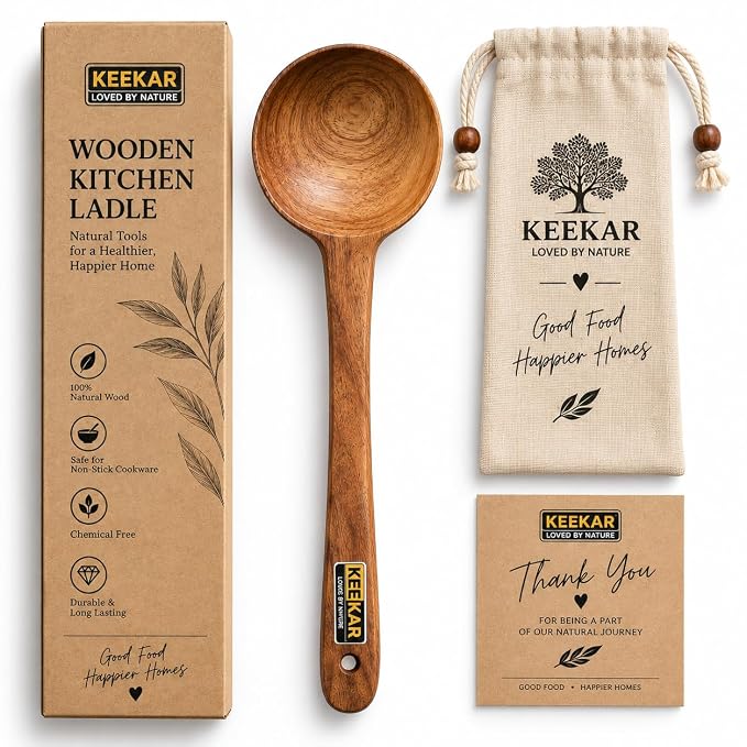 Keekar Handmade Natural Wood Soup Spatula, Kitchen Cooking Utensil Set of 2