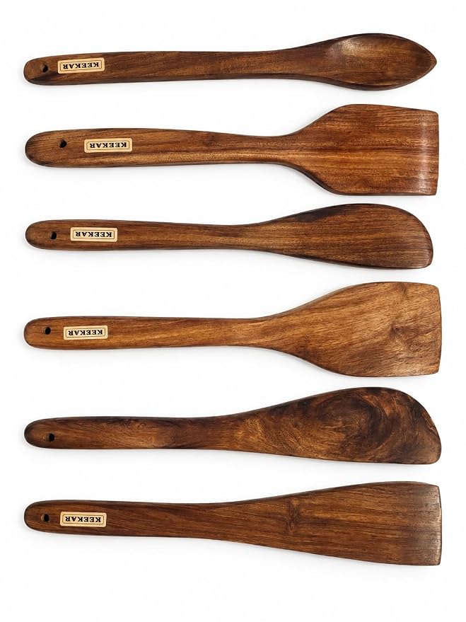 Keekar Handmade Natural Wood 6 Piece Flat Spatula Set, Kitchen Cooking