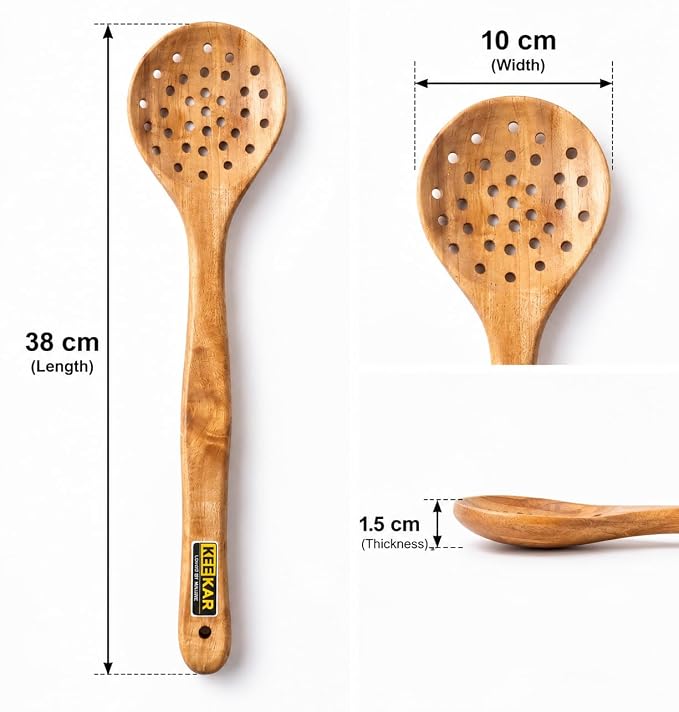 Keekar Handmade Natural Wood Filter Spatula, Food Contact Kitchen Cooking Set of 2