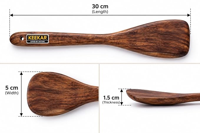Keekar Handmade Natural Wood 6 Piece Flat Spatula Set, Kitchen Cooking