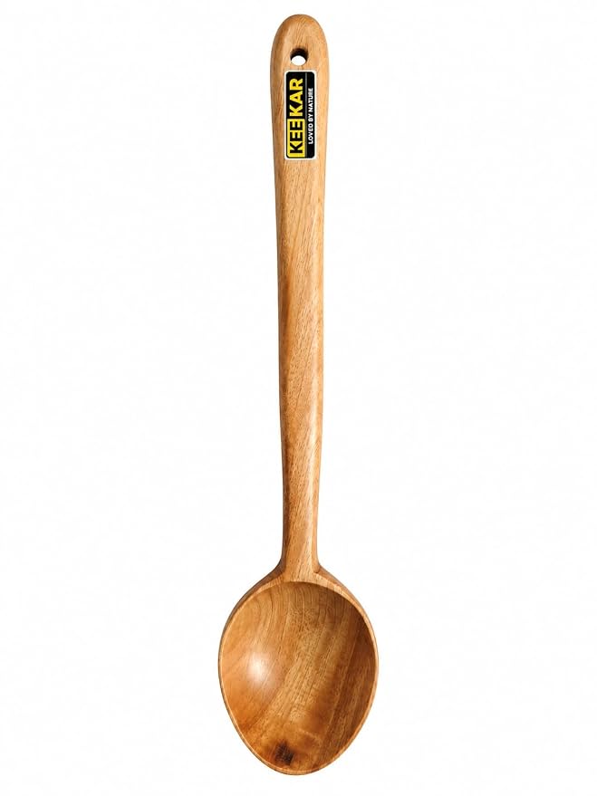 Keekar Handmade Natural Wood Serving Spoon Spatula, Food Contact Kitchen Cooking Utensil Set of 2