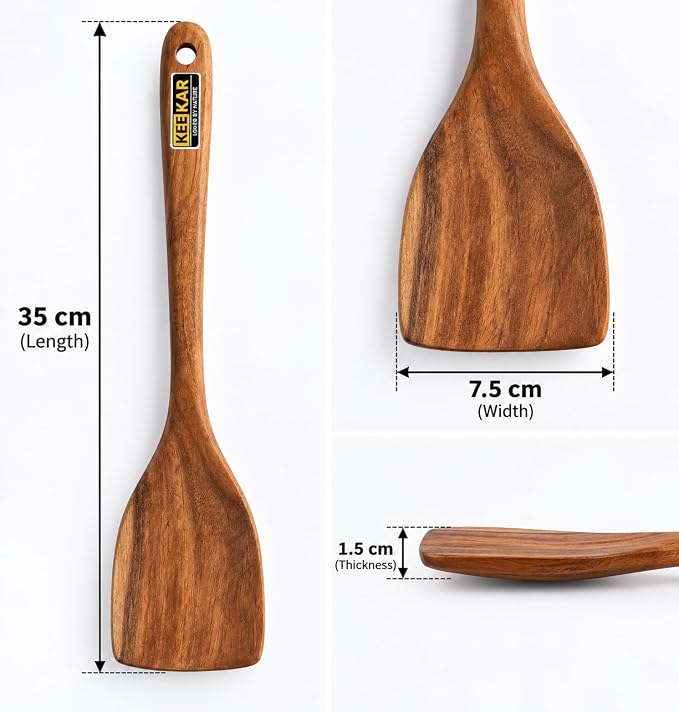 Keekar Handmade Natural Wood 6 Piece Flat Spatula Set, Kitchen Cooking