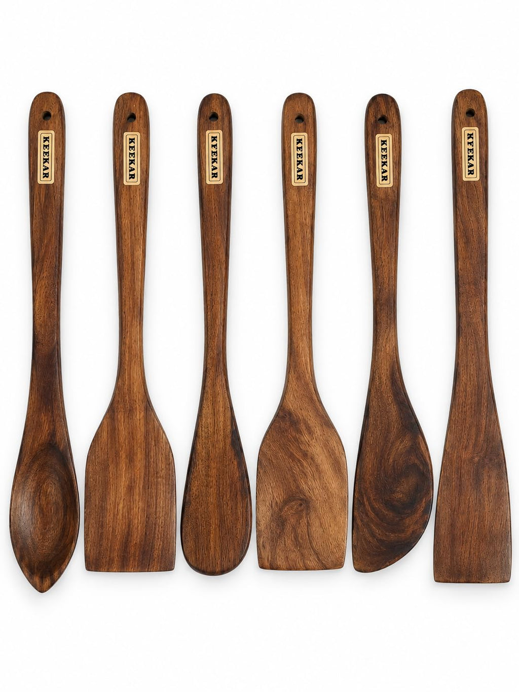Keekar Handmade Natural Wood 6 Piece Flat Spatula Set, Kitchen Cooking